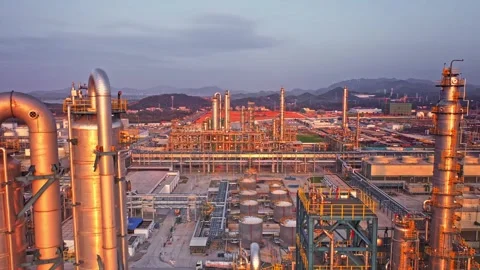 Erial view of chimneys of power plant, an industrial district. Stock Footage 324814946