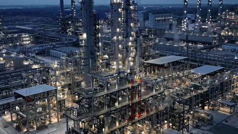 Erial view of chimneys of power plant, an industrial district. Stock Footage 324815374