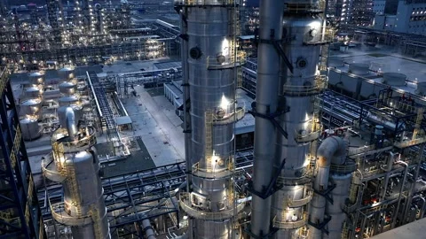 Erial view of chimneys of power plant, an industrial district. Video stock 324815434