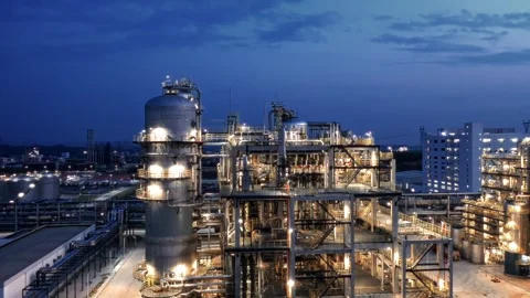 Erial view of chimneys of power plant, an industrial district. Stock Footage 324815586