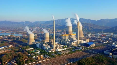 Erial view of chimneys of power plant, an industrial district. Video stock 326206900