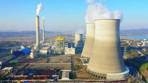 Erial view of chimneys of power plant, an industrial district. Stock Footage 326208402