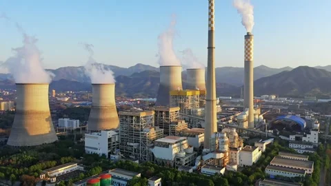 Erial view of chimneys of power plant, an industrial district. Stock-Footage 326209338