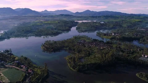 Erial View of Tropical Forests and Cileunca Lake, West Java, Indonesia Stock-Footage 132165397