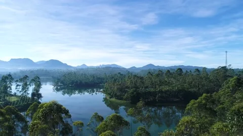 Erial View of Tropical Forests and Cileunca Lake, West Java, Indonesia Stock Footage 132165402