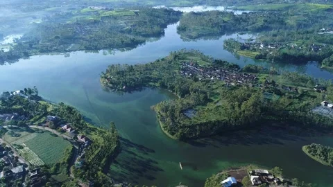 Erial View of Tropical Forests and Cileunca Lake, West Java, Indonesia Stock-Footage 132165599