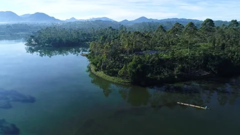 Erial View of Tropical Forests and Cileunca Lake, West Java, Indonesia Stock-Footage 132165732