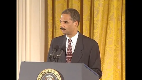 Eric Holder talks to the guests present at Hate Crime Legislation - 1997 Stock Footage 90454950