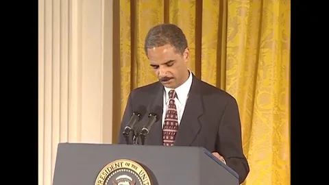Eric Holder talks to the guests present at Hate Crime Legislation - 1997 Stock Footage 90454960