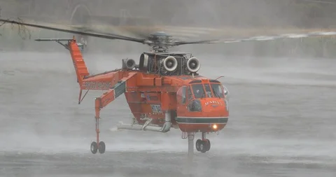 Erickson Air Crane fire bombing helicopter (Sikorsky S-64) Stock Footage 123692843