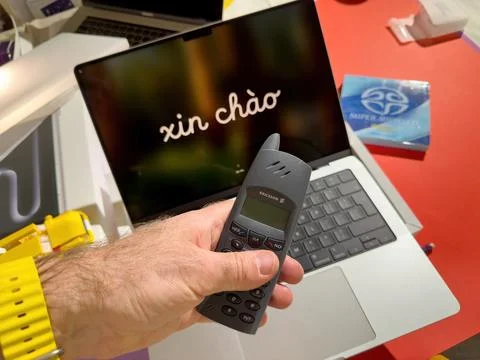 Ericsson DECT Phone Above MacBook M4 Max Stock Photos