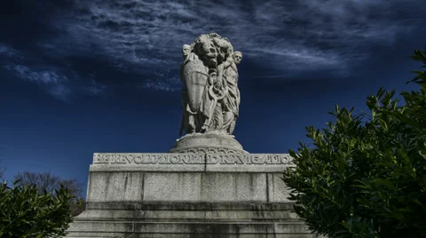 Ericsson Statue HDR Time Lapse Dolly in and Tilt up Stock Footage 36861456