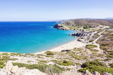 Erimoupolis beach on eastern side of Crete island, Greece Stock Photos