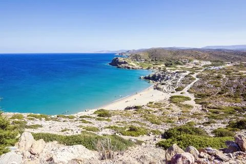 Erimoupolis beach on eastern side of Crete island, Greece Stock Photos