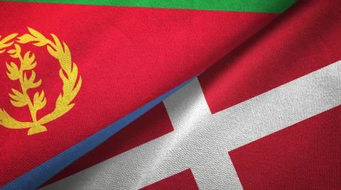 Eritrea and Denmark two flags textile cloth, fabric texture Stock Illustration