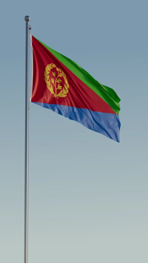 Eritrea Asmara Flag Seamless Loop Cinematic Realistic Waving Blue Sky Video stock 318408365