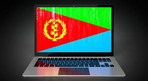 Eritrea - country flag and binary code on laptop screen 스톡 일러스트