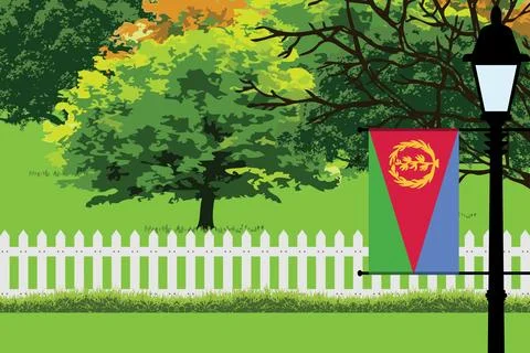 Eritrea Day Trees Lamp Vector Illustration Stock Illustration