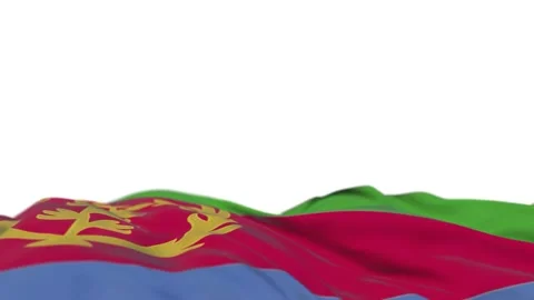 Eritrea fabric flag waving on the wind loop. Eritrean embroidery stiched clot Stock Footage