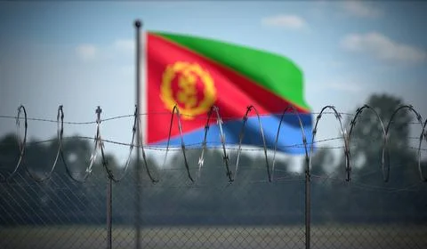 Eritrea - Flag and Barbed Wire Fence - 3D illustration Stock Illustration