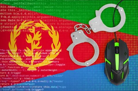 Eritrea flag  and handcuffed computer mouse. Combating computer crime, hacker Stock-Fotos