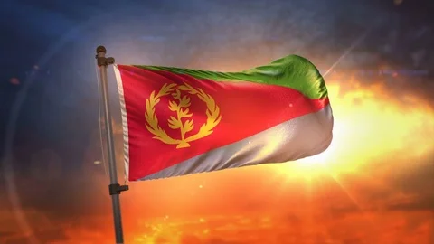 Eritrea Flag Backlit At Beautiful Sunrise Loop Slow Motion 4K Stock Footage 76353366