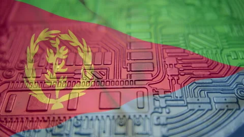 Eritrea flag with Bitcoin Cryptocurrency Stock Footage 167919095