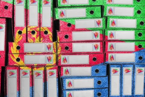 Eritrea Flag Colors Folder Stack, Bureaucracy and Government Administration Fotos de archivo