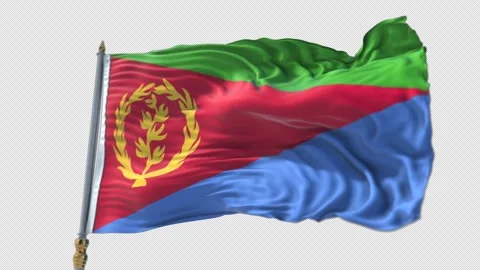 Eritrea Flag on a flagpole Waving on Transparent Alpha Background Stock Footage 292116650