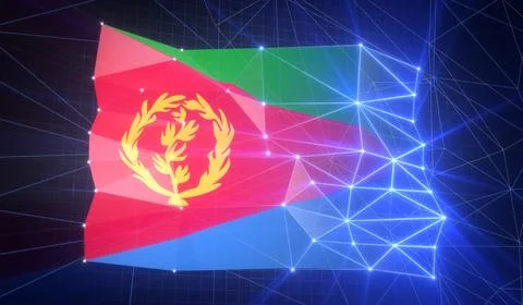 Eritrea - Flag with Glowing Cyberspace Grid Stock Illustration