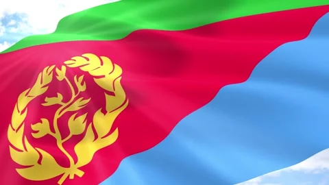 Eritrea Flag Seamless Loop 4k 60fps on Sky Background Stock Footage 341559330
