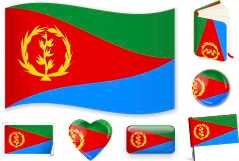 Eritrea flag in seven shapes. Editable with separate layers. Stock Illustration