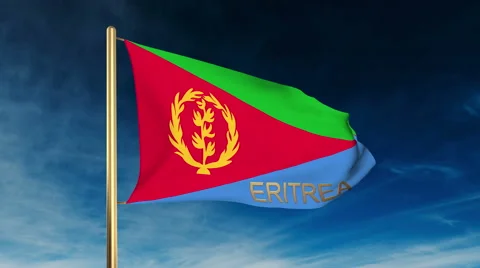 Eritrea flag slider style with title. Waving in the wind with cloud background Stock Footage 48890871