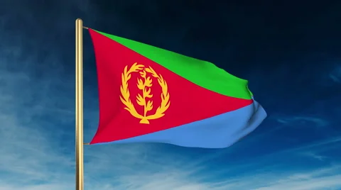 Eritrea flag slider style. Waving in the wind with cloud background animation Stock Footage 48891008