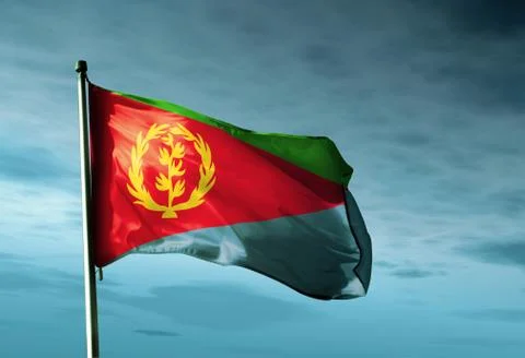 Eritrea flag waving in the evening Stock Illustration