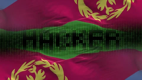 Eritrea flag - Waving flag on matrix binary code background Stock Footage 321419945
