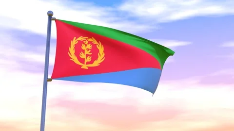 Eritrea Flag waving in the high wind Stock Footage 154374799