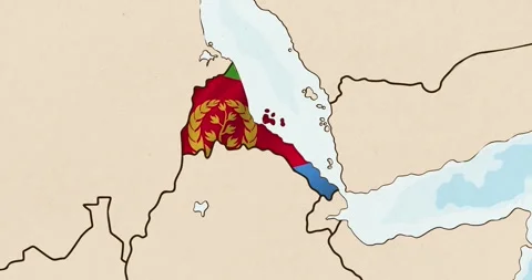 The eritrea flag waving inside the country on a world map Vídeos de archivo 339033200