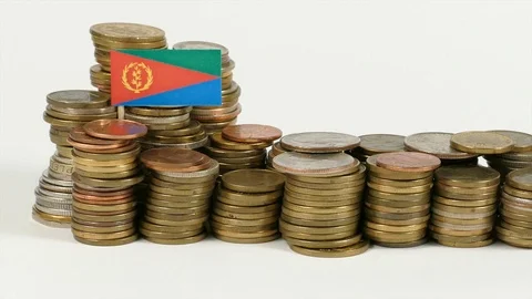 Eritrea flag waving with stack of money coins Stock Footage 71927984