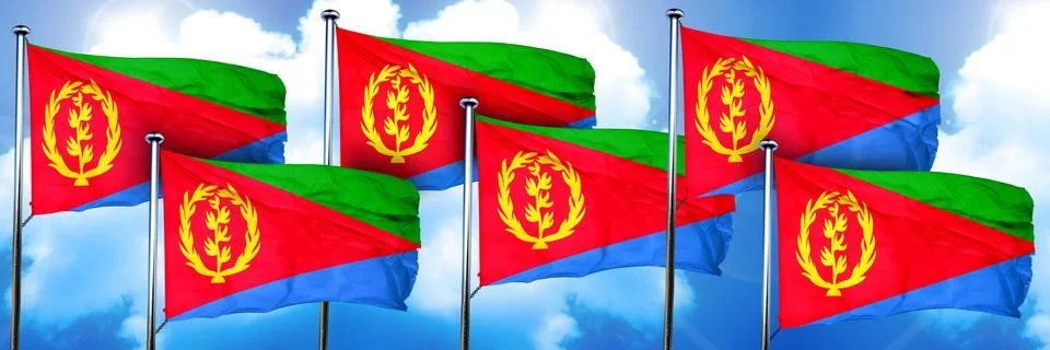 Eritrea flags, 3D rendering, on a cloud background イラスト素材