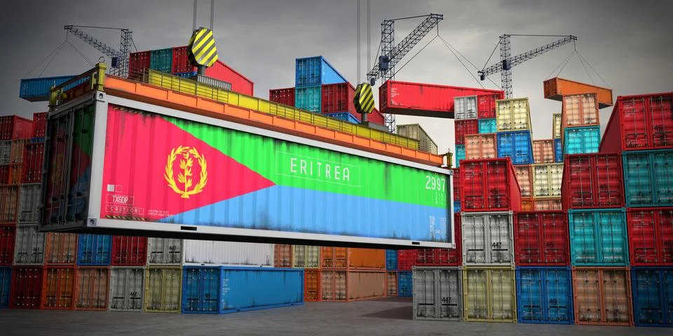 Eritrea - freight container in cargo terminal - 3D illustration Stock Illustration