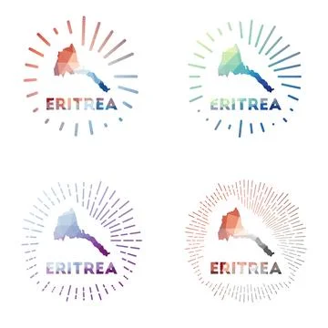 Eritrea low poly sunburst set. Logo of country in geometric polygonal style.. Stock-Illustration