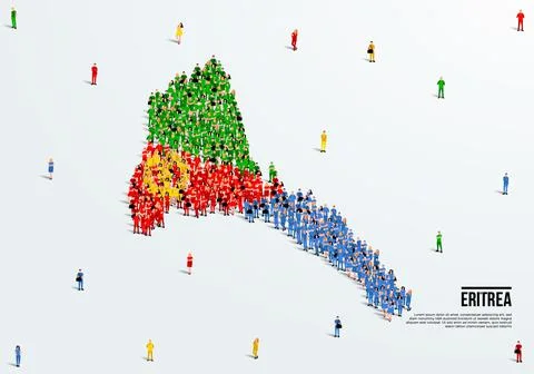 Eritrea Map and Flag. A large group of people in the Eritrea flag color. Stock Illustration