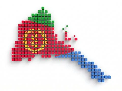 Eritrea map built from pixel cubes in national flag colors. Stock Illustration