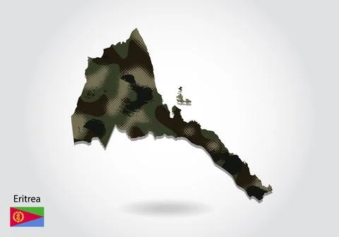 Eritrea map with camouflage pattern, Forest - green texture in map. Military  Stock Illustration