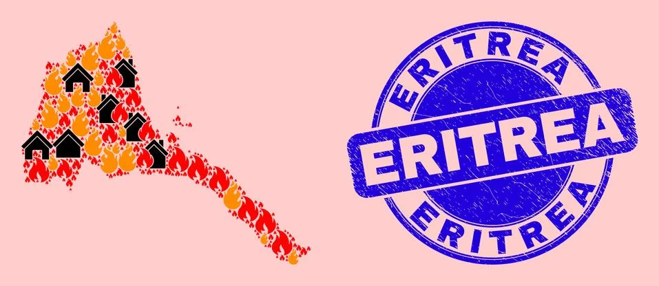 Eritrea Map Collage of Flame and Houses and Distress Eritrea Seal Ilustração Stock