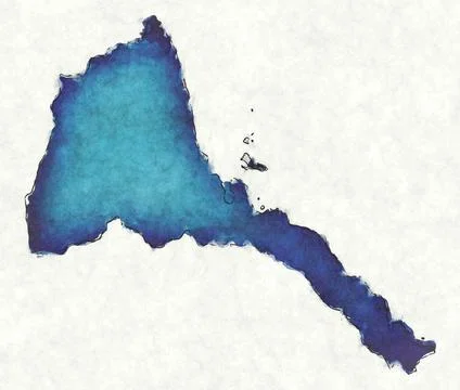 Eritrea map with drawn lines and blue watercolor illustration Illustrazione stock