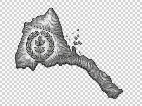 Eritrea map flag design with classic woodcut texture style. Stock Illustration