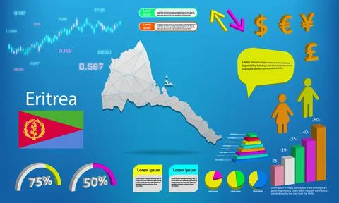 Eritrea map info graphics - charts, symbols, elements and icons collection. D Stock Illustration