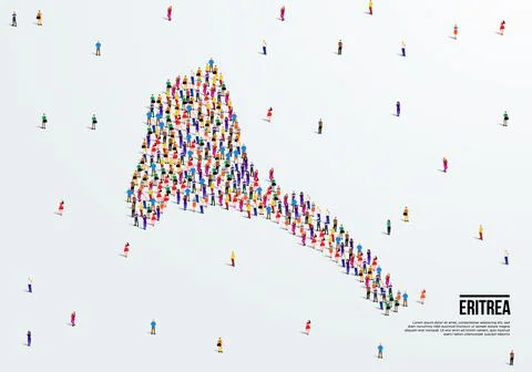 Eritrea Map. Large group of people form to create a shape of Eritrea Map. Stock Illustration